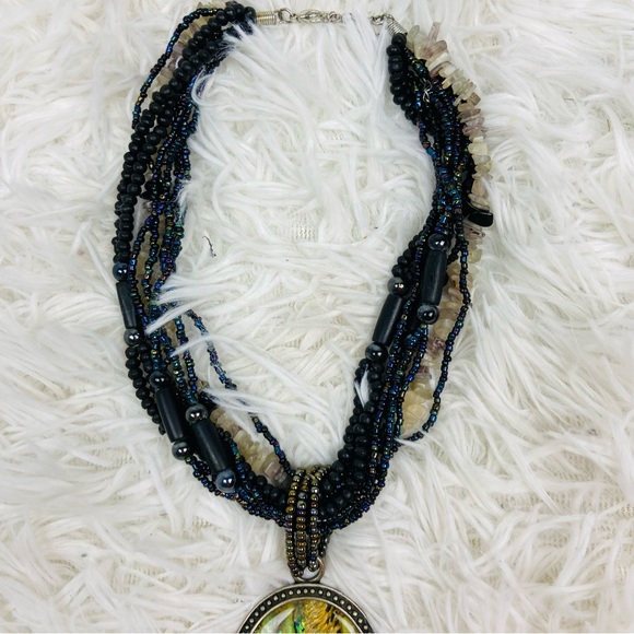 UNBRANDED multi fully beaded silver green gem layered necklace - Picture 8 of 16